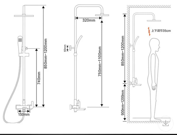 Contemporary Brass Shower Faucet with Slide Bar - Single Handle, Polished Finish