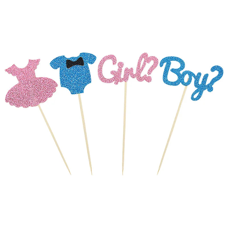 12-Piece Gender Reveal Cupcake Toppers - Pink & Blue Dessert Picks for Baby Shower Celebration