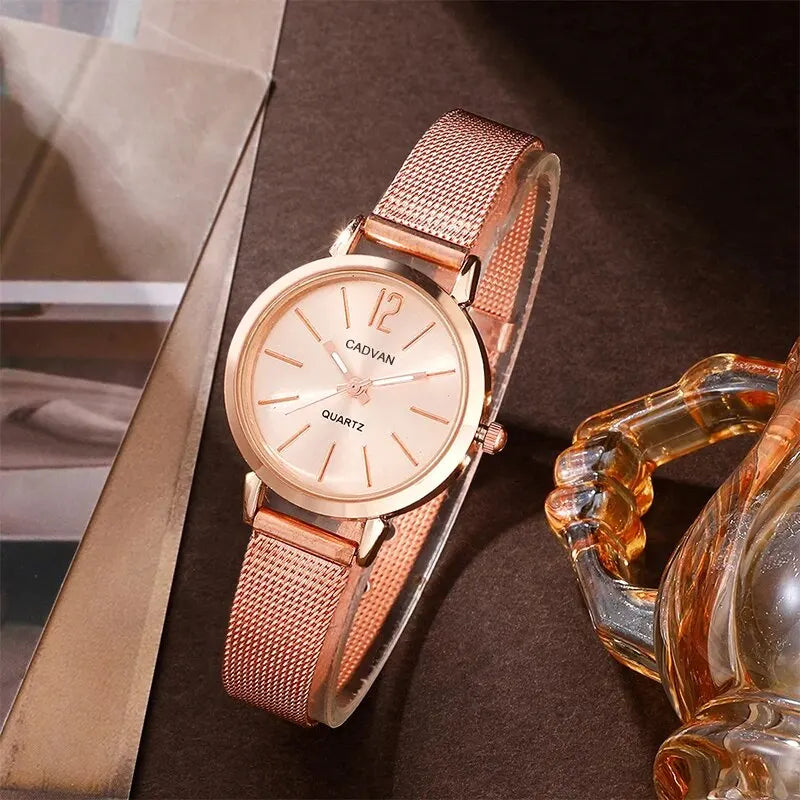 Elegant Rose Gold Quartz Watch & Dainty Bracelet Set for Women - Casual Fashion Montre Femme