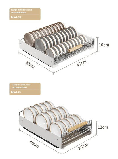 Multi-Layer Pull-Out Cabinet Rack for Bowls and Dishes - Versatile Kitchen Storage Organizer