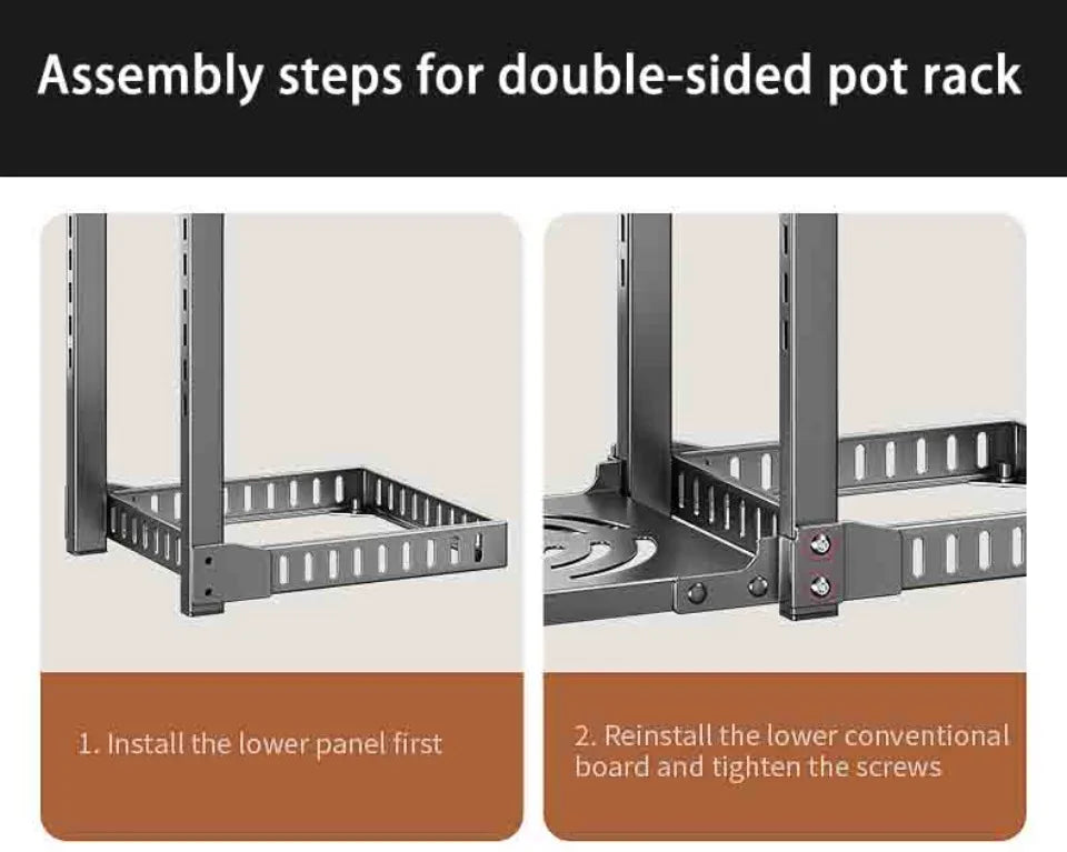 Adjustable Stainless Steel Pot Rack – Rustproof Layered Organizer for Kitchen Pans, Snap-On Design for Under Cabinet Storage