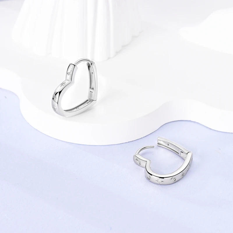 925 Sterling Silver Double Hoop Earrings – Cubic Zirconia Heart, Star, and Moon Charms – Elegant Jewelry for Women – Perfect Birthday Gift