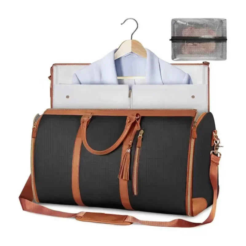 Luxsy PU Leather Travel Garment Bag – Large Capacity, Foldable, Waterproof Handbag for Fashionable Outdoor and Sports Use