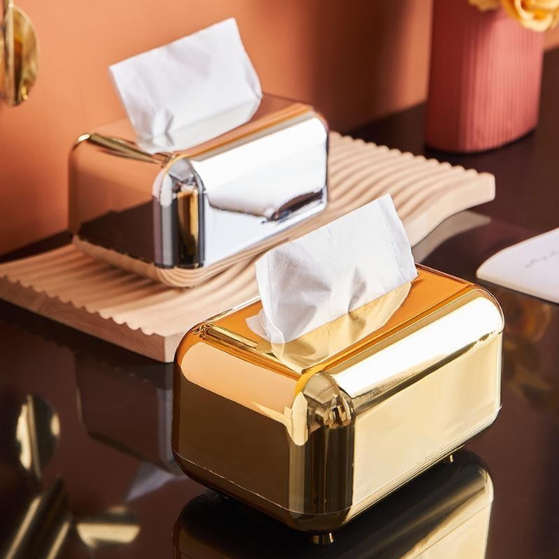 Elegant Gold Tissue Box Organizer – Luxurious Napkin Holder and Paper Case for Desktop and Kitchen