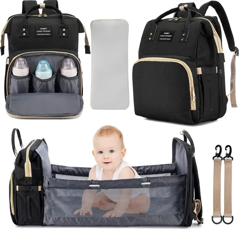 Multi-Functional Lightweight Mommy Backpack: Large Capacity Crib, Stroller, and Baby Gear Bag