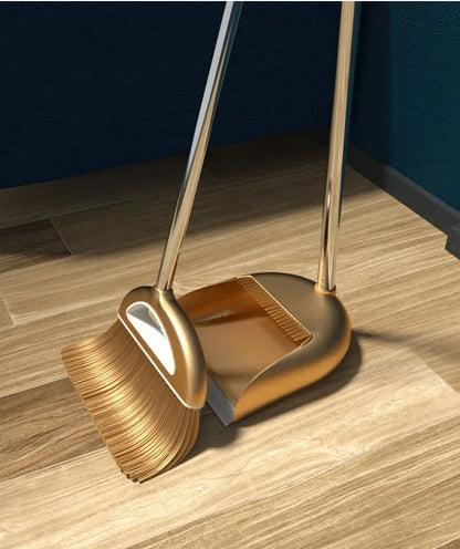 High-Quality Cleaning Set - Durable Broom, Dustpan, and Floor Wiper in Gold