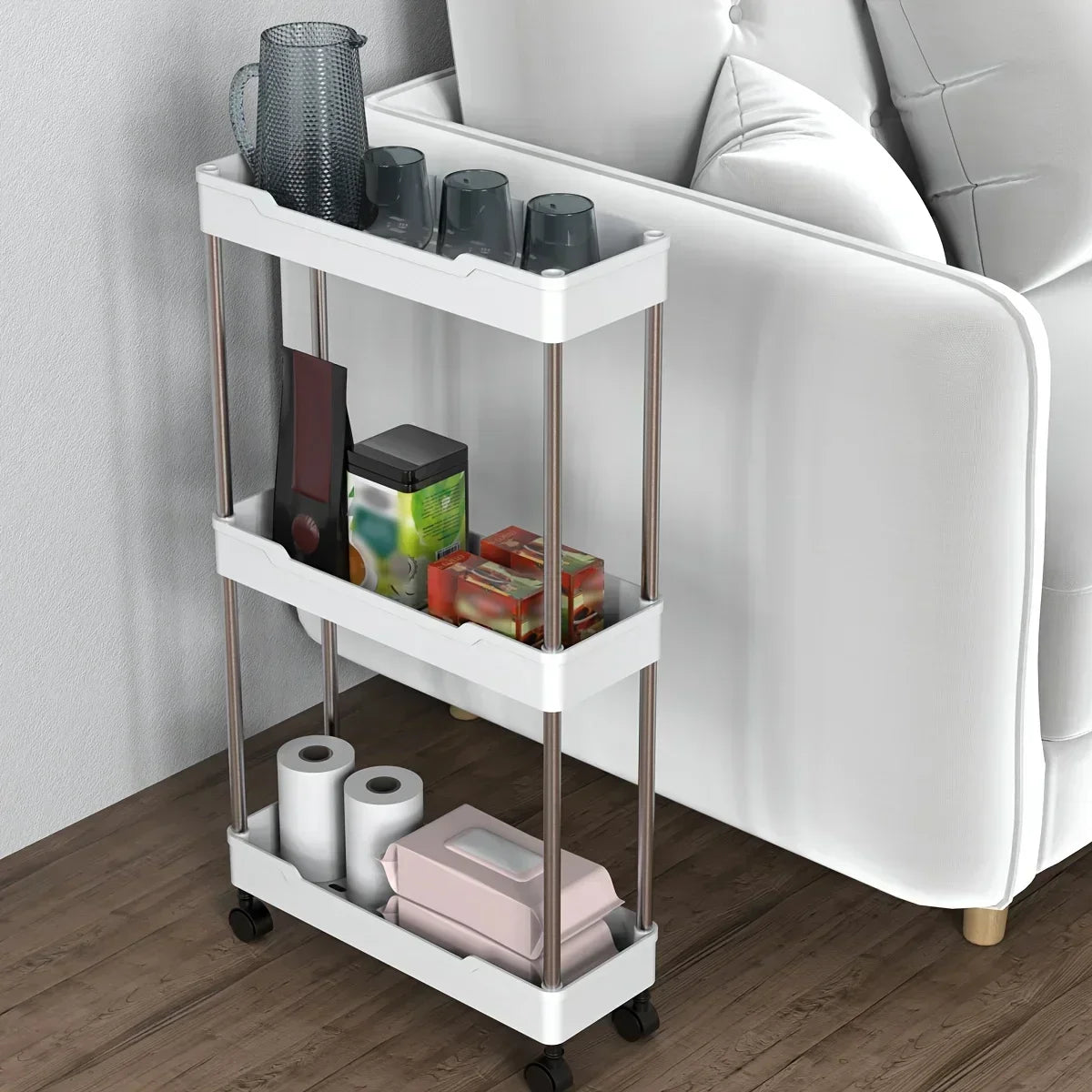 Bathroom Storage Rack with Wheels - 3/4 Layer Rolling Utility Cart, Multi-Purpose Organizer