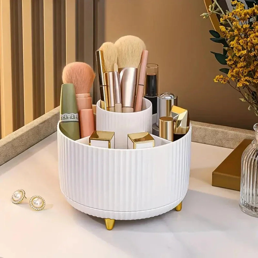 360° Rotating Large Capacity Makeup Brush and Cosmetic Organizer – Desktop Storage for Lipsticks, Eyebrow Pencils, and More