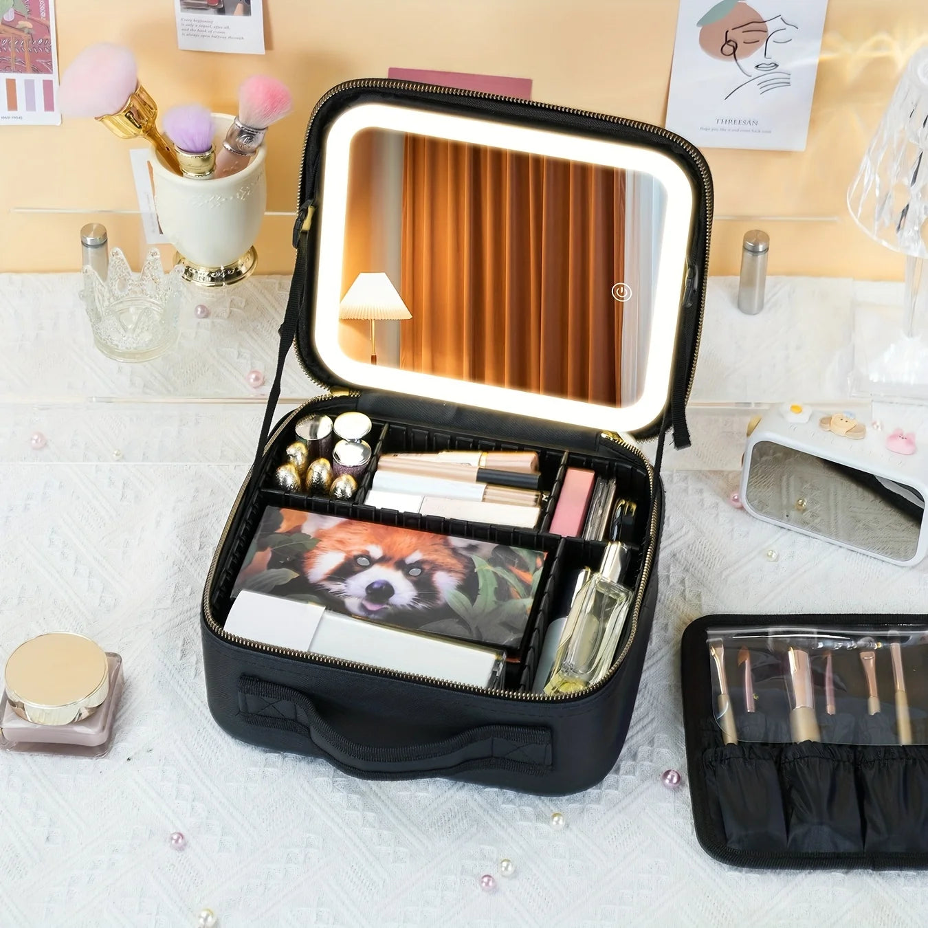 LED Lighted Makeup Case with Mirror - Large-Capacity Portable Cosmetic Storage Box