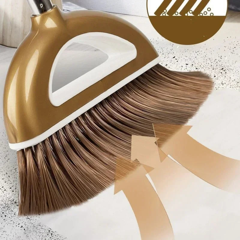 High-Quality Cleaning Set - Durable Broom, Dustpan, and Floor Wiper in Gold