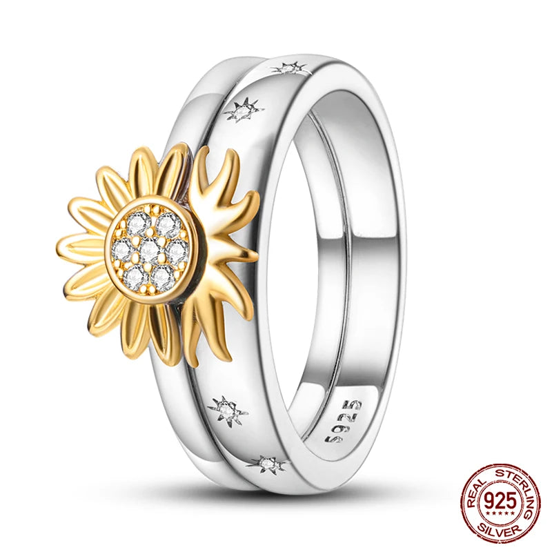 925 Sterling Silber Ring für Damen – Rosa Herz mit Krone, Stern, Mond und Schneeflocken Zirkonia Akzenten – Modischer Verlobungs- und Hochzeitsschmuck