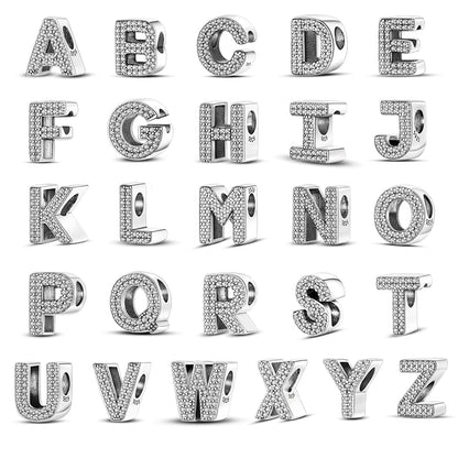 Sterling Silver 925 Alphabet Letter Charms – Compatible with Pandora Bracelets – 26 Letter Beads for Women – Perfect for DIY Jewelry and Birthday Gifts