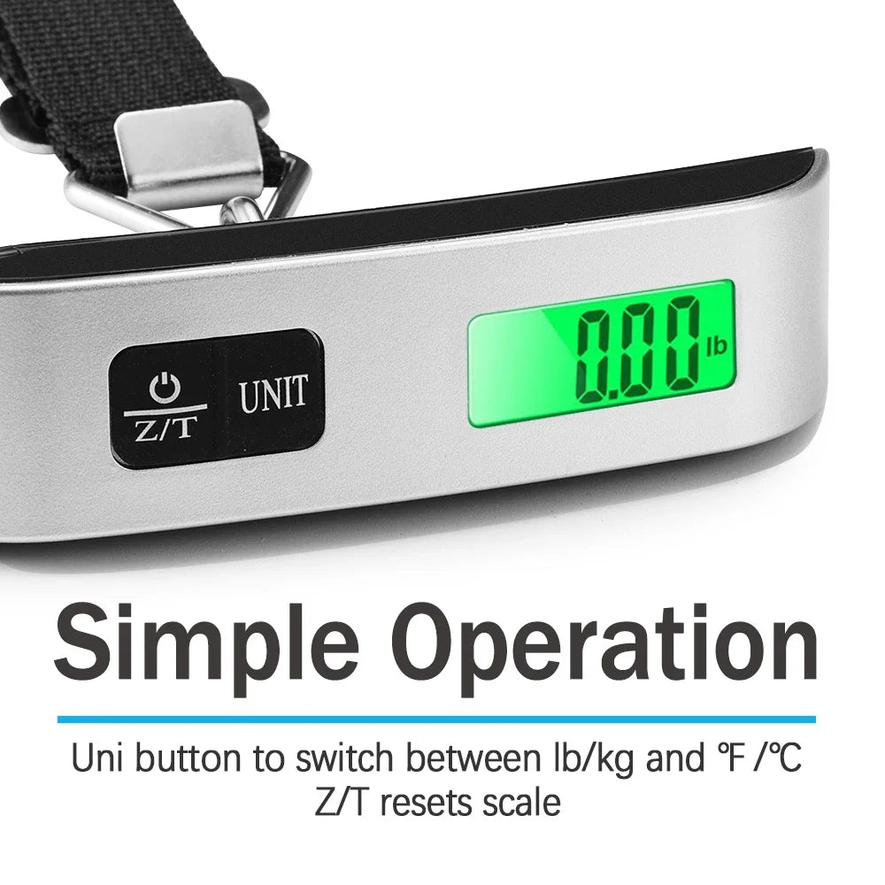 50kg/110lb Digital LCD Portable Luggage Scale with Strap - Travel Weight Measurement Tool