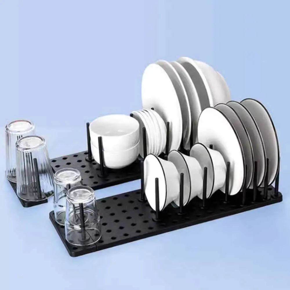 Adjustable Kitchen Sink Organizer & Dish Drying Rack - Telescopic Pan and Bowl Stand with Storage Drawer