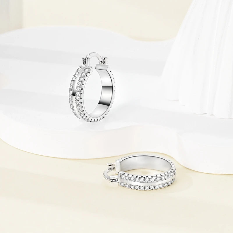 Doppelte Creolen aus 925er Sterlingsilber – Herz-, Stern- und Mondanhänger aus Zirkonia – Eleganter Schmuck für Frauen – Perfektes Geburtstagsgeschenk