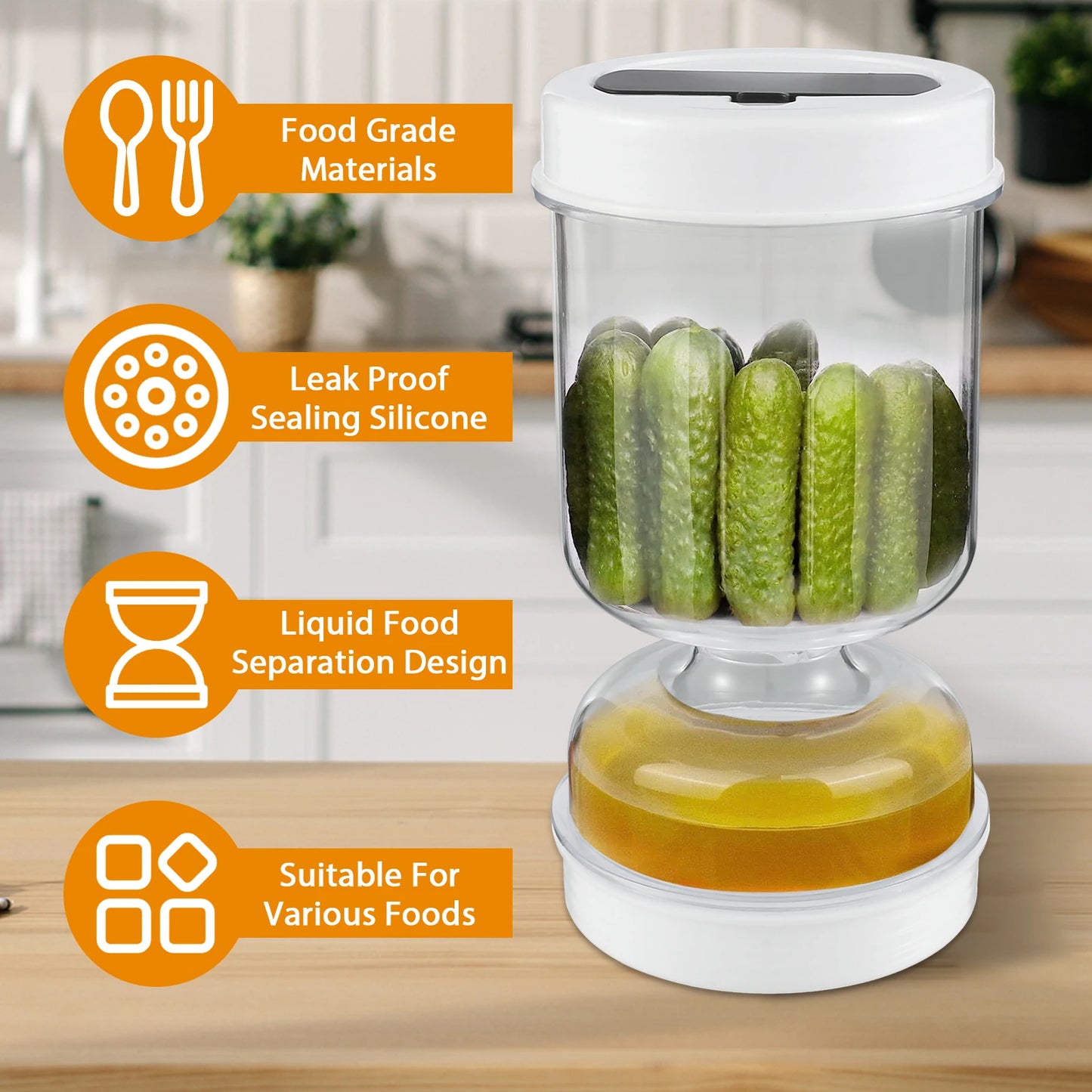 Pickles and Olives Separator Jar – Leakproof, Reusable Dry and Wet Dispenser for Food Storage, Hourglass Design, Ideal for Kitchen Use