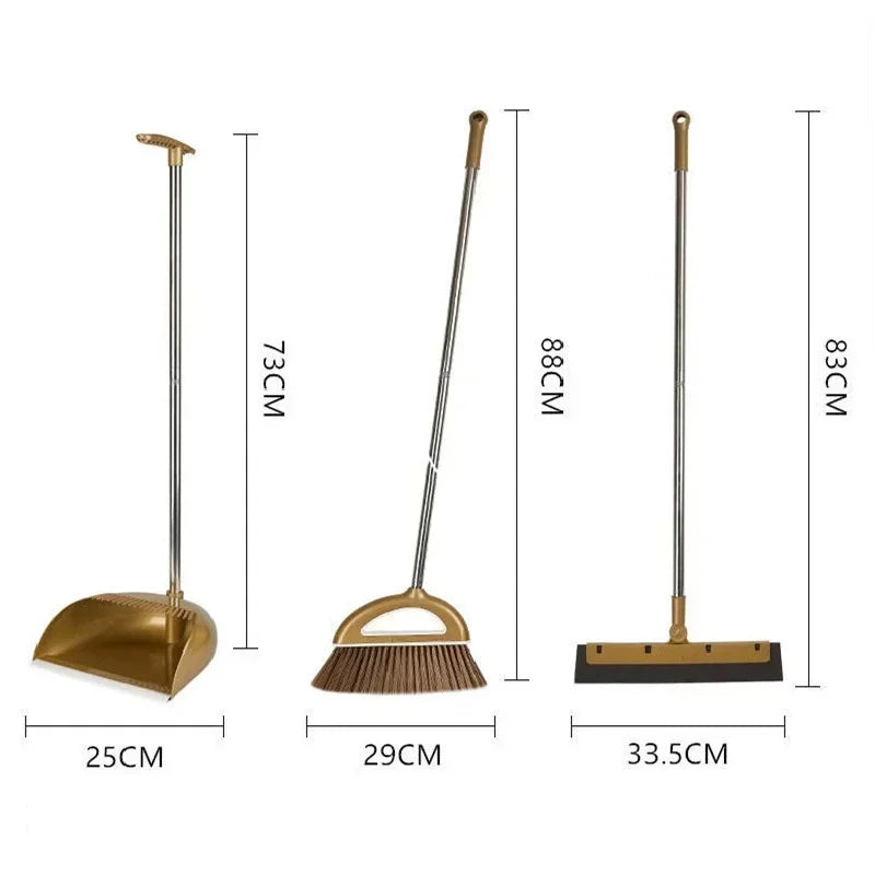 High-Quality Cleaning Set - Durable Broom, Dustpan, and Floor Wiper in Gold