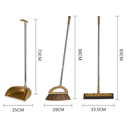 High-Quality Cleaning Set - Durable Broom, Dustpan, and Floor Wiper in Gold