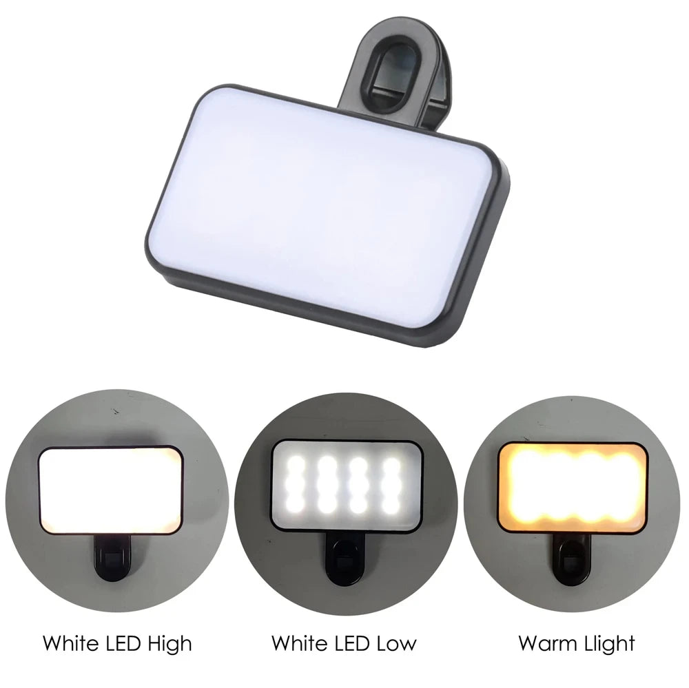 3 Modes Adjustable Brightness Mini Rechargeable Clip-On Selfie Light for Phones and Computers