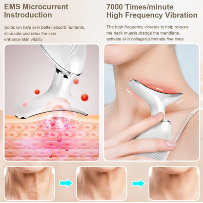 EMS Face & Neck Massager - Microcurrent Facial Lifting, LED Photon Therapy, Double Chin Remover, Anti-Aging Skin Beauty Device