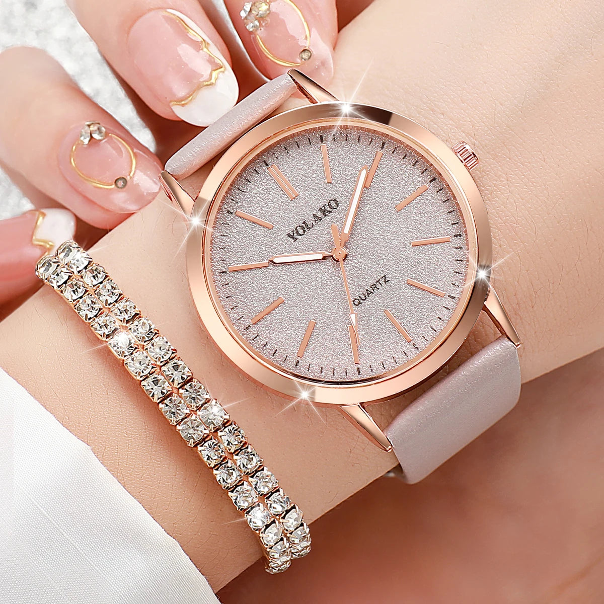 5-Piece Starry Sky Quartz Watch Set for Women - Includes Diamond Accent Jewelry and Leather Bands (No Box