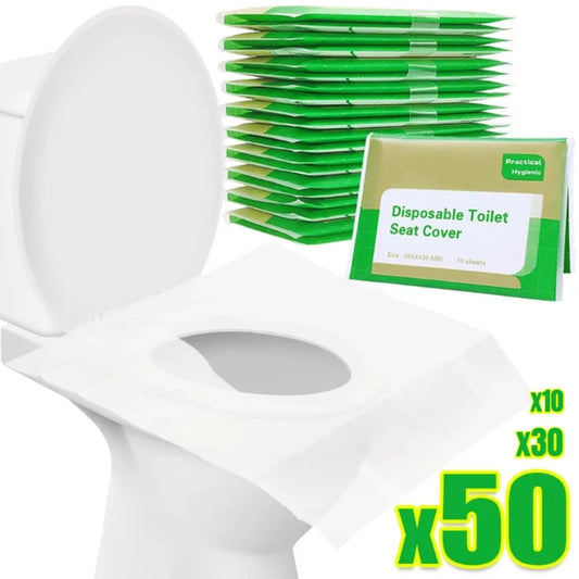 Portable Disposable Toilet Seat Covers – Waterproof, Soluble, and Travel-Friendly – Ideal for Camping, Hotels, and Bathroom Use (50/30/10 Pack)