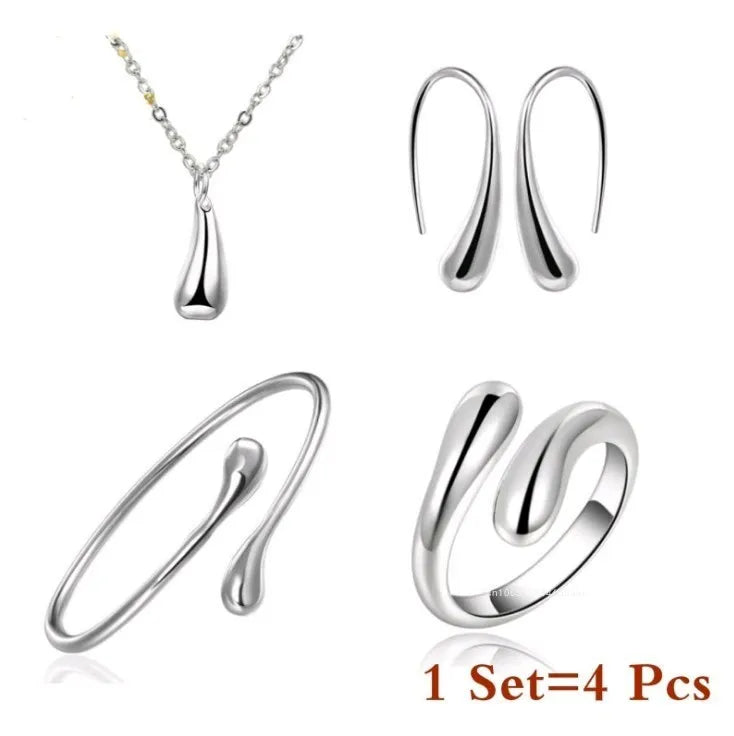 Elegant 4-Piece Classic Love Wedding Jewelry Set with Water Drop Design – Includes Earrings, Necklace, Bracelet, and Ring – Perfect Gift for Birthdays and Special Occasions