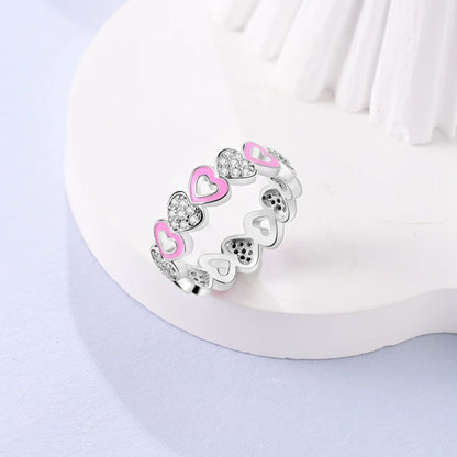 Verlobungsring aus 925er Sterlingsilber für Damen – Rosa Herz mit buntem Zirkon – Romantischer Schmuck für Hochzeit und Valentinstag