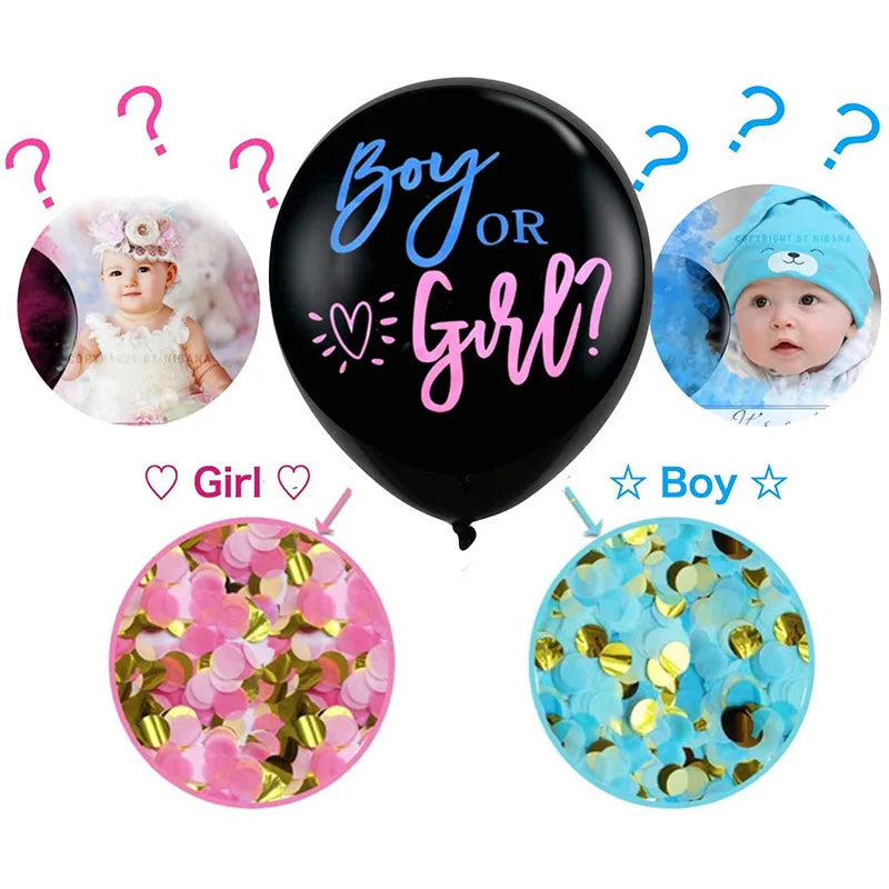 Giant Black Latex Gender Reveal Balloon with Confetti – Perfect for Baby Shower or Birthday Celebration