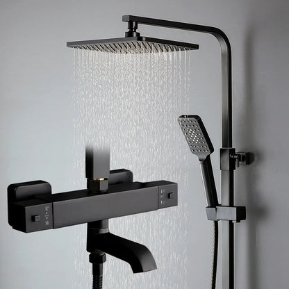 Antique Thermostatic Shower Faucet - Modern Black Bathtub Mixer with Rainfall Shower Head