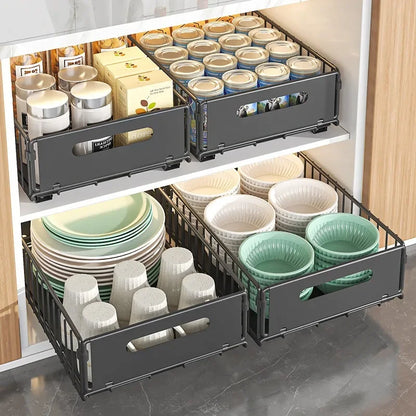 Versatile Pull-Out Cabinet Basket: Multi-Functional Snack Storage Rack for Kitchen Sink and Household Use