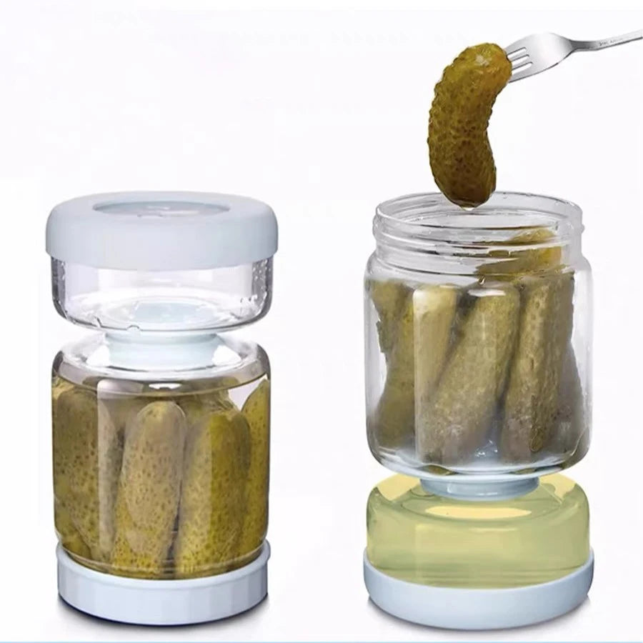 Pickles and Olives Separator Jar – Leakproof, Reusable Dry and Wet Dispenser for Food Storage, Hourglass Design, Ideal for Kitchen Use