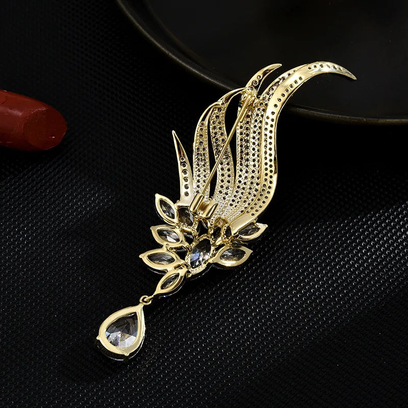 Exquisite Luxury Angel Feather Pendant Pin with Rhinestones and Crystal Brooch – Elegant Classic Jewelry for Women