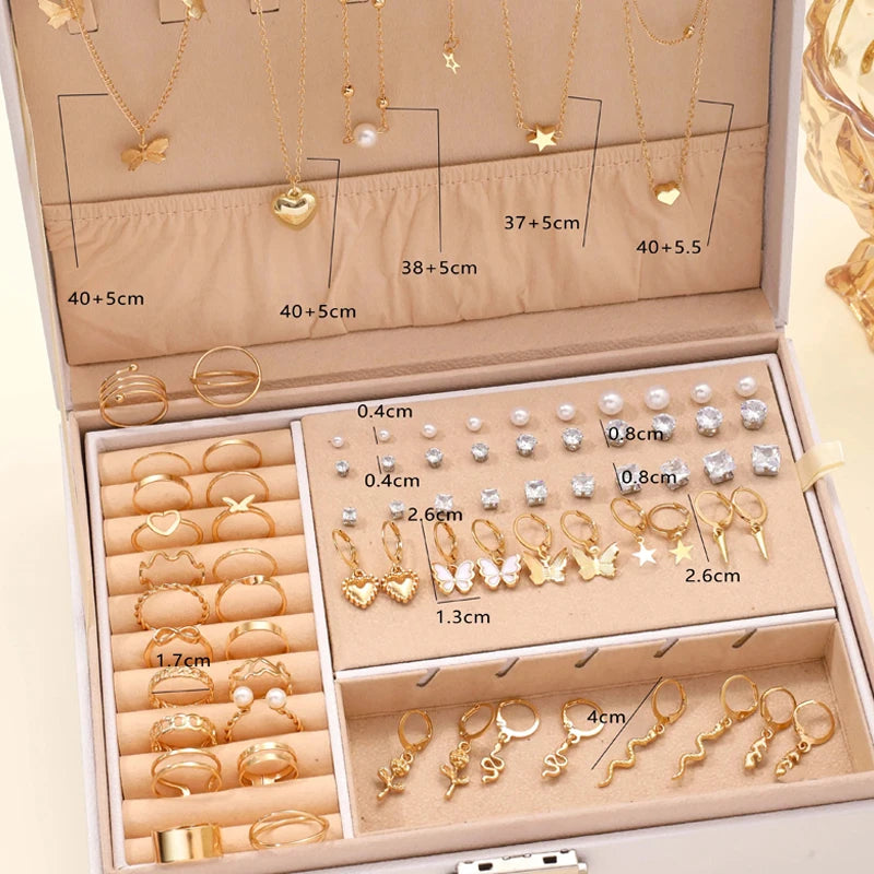 84-Piece  Set: Imitation Pearl and Zircon Butterfly Jewelry Collection for Women