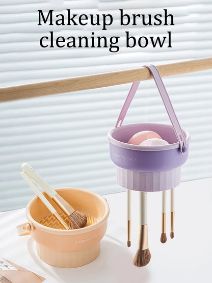 Silicone Brush Cleaner and Drying Set: Includes Makeup Brush Cleaning Bowl, Beauty Egg, Powder Puff Storage, and Drying Shelf