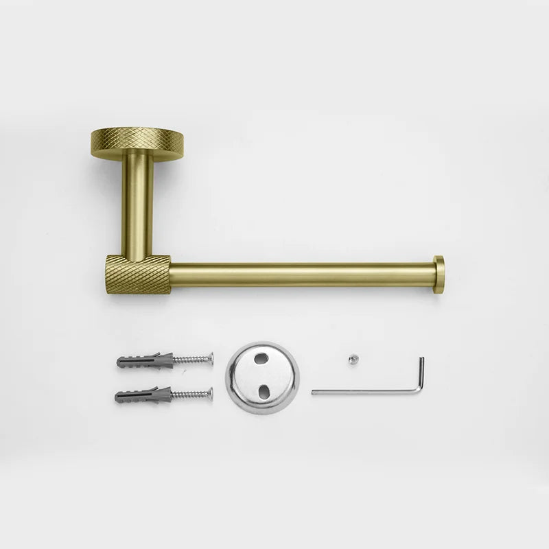 Badezimmer-Hardware-Set aus gebürstetem Gold – wandmontierte Handtuchstange, Toilettenpapierhalter, Bademantelhaken und Tassenhalter