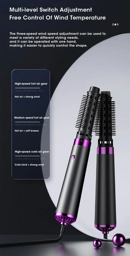 5-in-1 Multi-Function Hair Styler: Hot & Cold Air Dryer with Comb, Brush, Curler, and Straightener