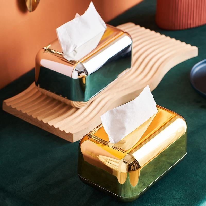 Elegant Gold Tissue Box Organizer – Luxurious Napkin Holder and Paper Case for Desktop and Kitchen