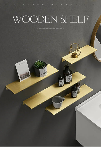 30-50cm Modern Brushed Gold and Black Wall Shelf – Sleek Bathroom & Kitchen Storage Rack