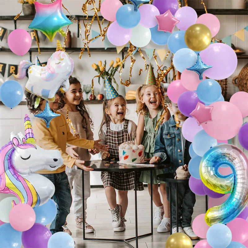 61-Piece Rainbow Unicorn Balloon Set with 32-Inch Number Foil Balloons – Perfect for 1st Birthday Parties and Baby Showers