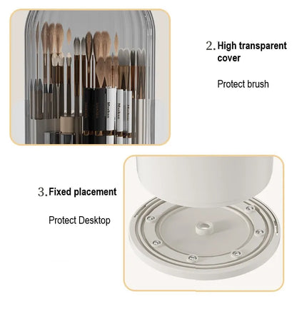 360° Rotating Luxury Makeup Brush Holder with Lid – Elegant Cosmetic Organizer for Lipsticks, Eyebrow Pencils, and Eye Shadow Storage