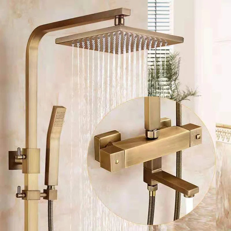 Antique Thermostatic Shower Faucet - Modern Black Bathtub Mixer with Rainfall Shower Head