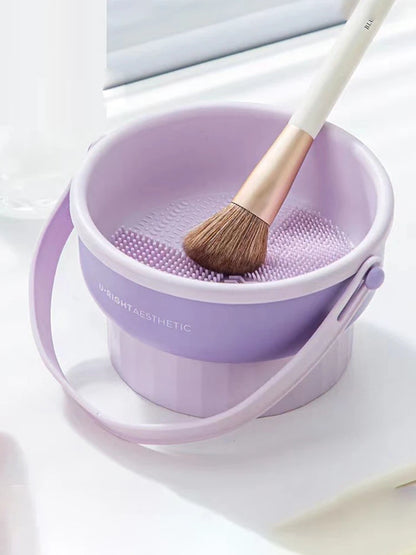 Silicone Brush Cleaner and Drying Set: Includes Makeup Brush Cleaning Bowl, Beauty Egg, Powder Puff Storage, and Drying Shelf