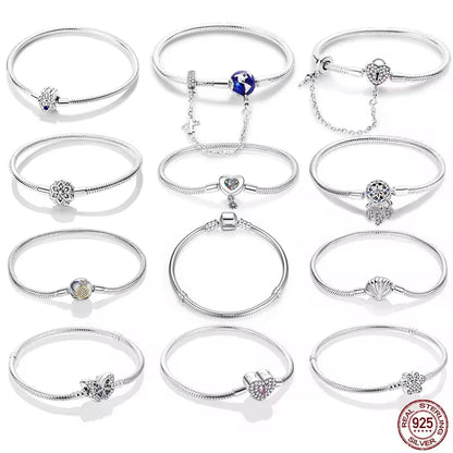 Sterling Silver 925 Bracelet with Star, Moon, Sun, and Four-Leaf Clover – Adjustable 17-20 cm