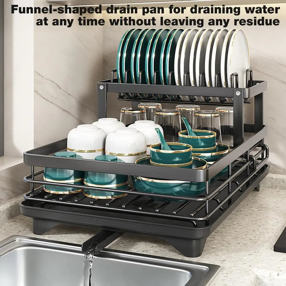 Adjustable Stainless Steel Dish Drying Rack with Drainboard – Over Sink Countertop Plate and Cutlery Organizer