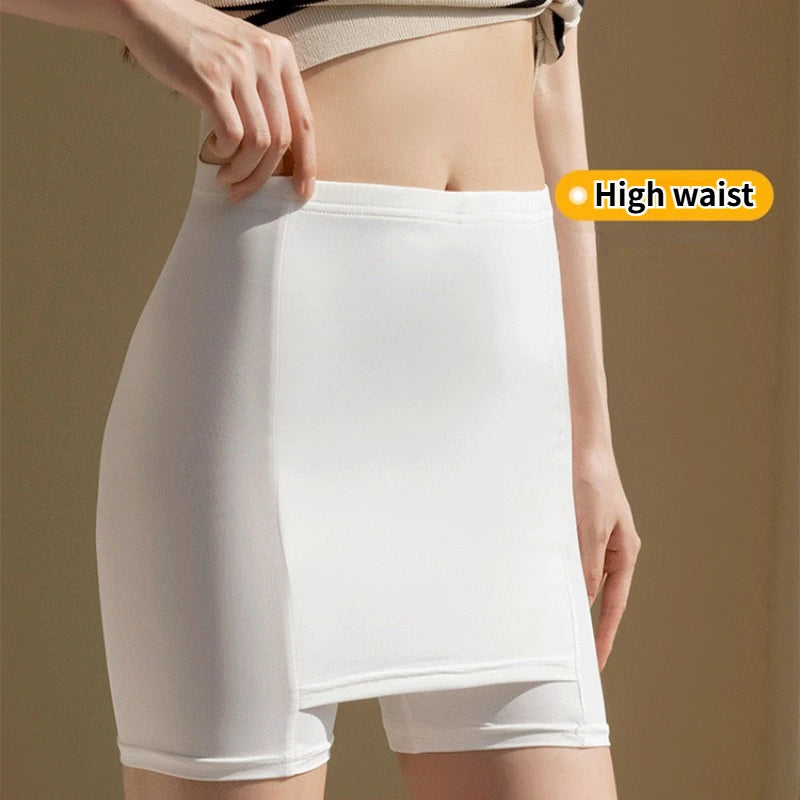 Double Layer High Waist Safety Panties for Women - Thin Boxer with Ice Silk Protective Shorts