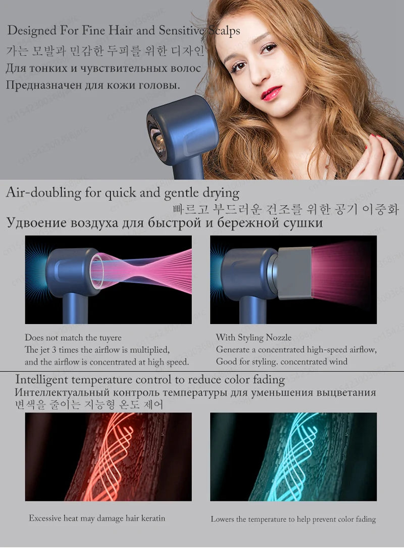 Super Hair Dryer 220V with Leafless Design and Negative Ion Technology for Enhanced Personal Hair Care and Styling