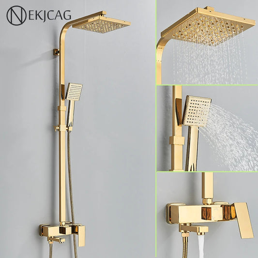 Contemporary Golden Bath & Shower Faucet - Single Handle, Rotatable Lifting Design