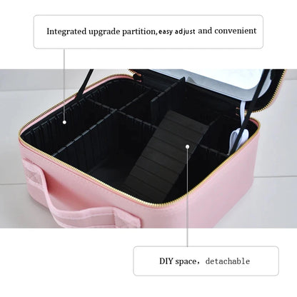 LED Lighted Makeup Case with Mirror - Large-Capacity Portable Cosmetic Storage Box