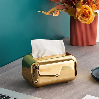 Elegant Gold Tissue Box Organizer – Luxurious Napkin Holder and Paper Case for Desktop and Kitchen